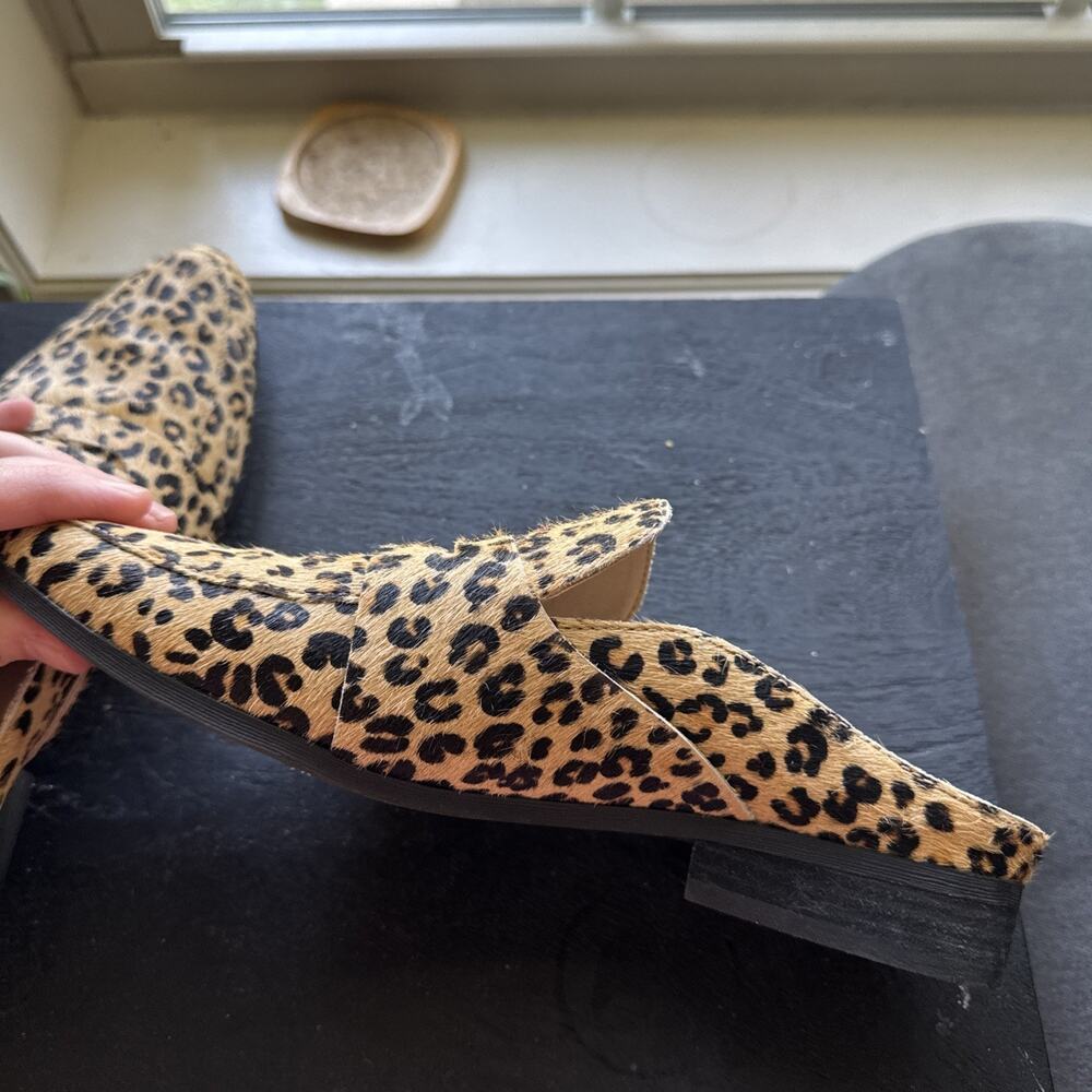 Leopard Print Loafers Backless Slide Real Cow Hair - Picture 4 of 9